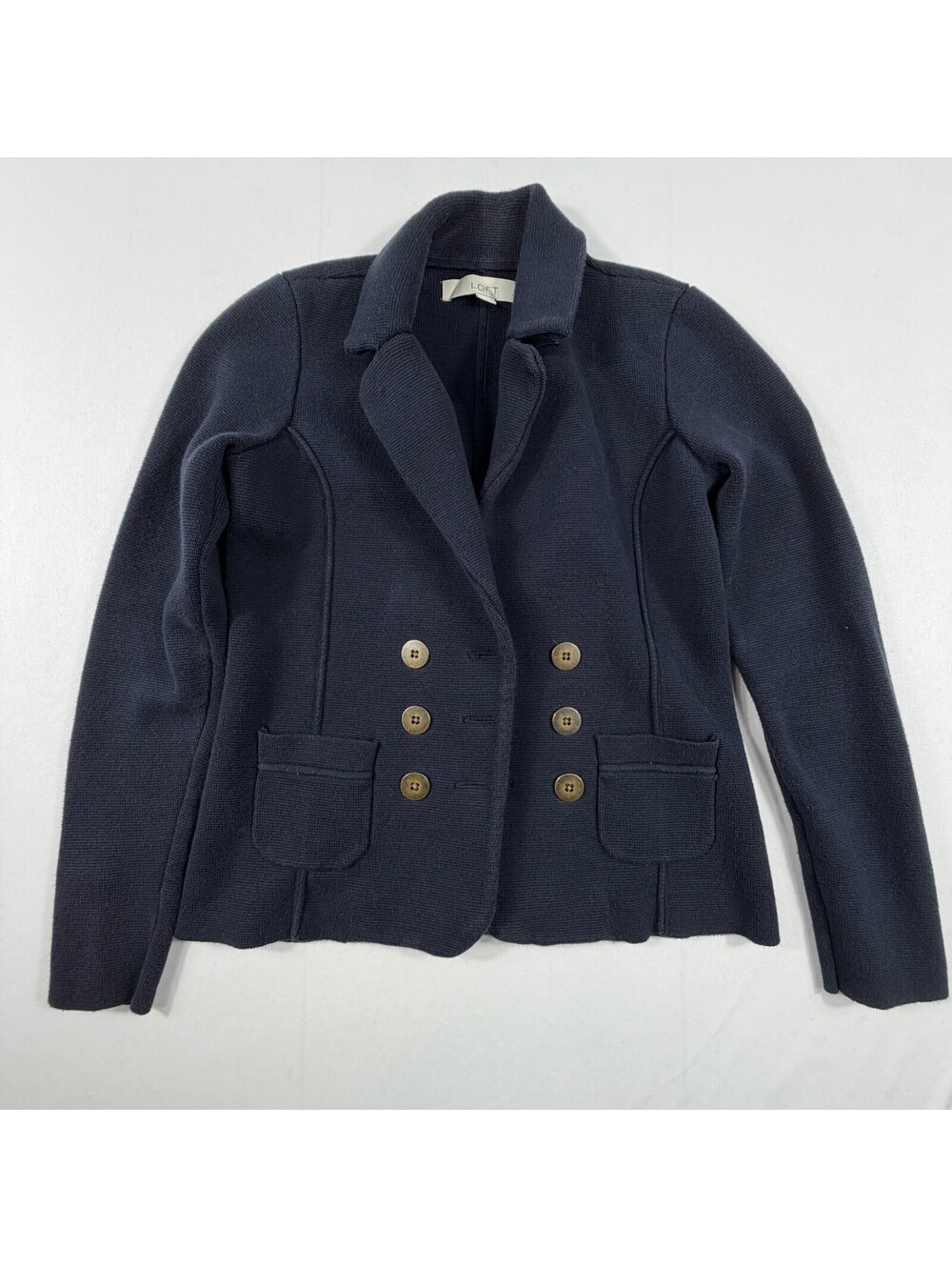 Ann Taylor LOFT Petite Navy Blue Cotton Blazer Jacket XXSP